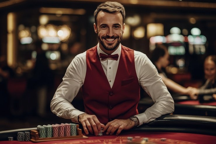 Layar aplikasi situs selot menampilkan Monopoly Live di mode portrait, dengan dealer visible dan kontrol taruhan di bawah